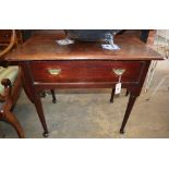 A George III oak side table, W.79cm, D.49cm, H.70cmCONDITION: The top has a full length horizontal