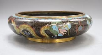 A large Chinese cloisonne enamel 'dragon' bowl, Ming mark, 1920's, diameter 27cm