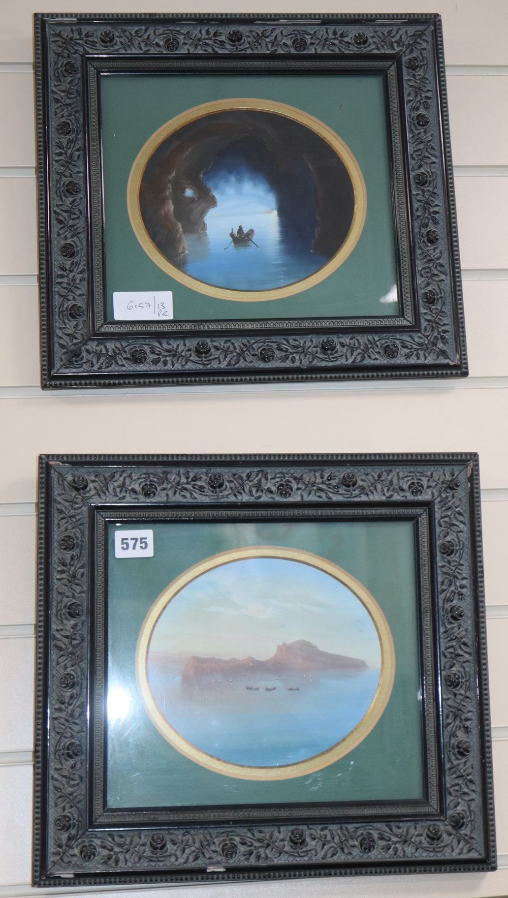 Neapolitan School, pair of gouaches, 'Capri Island' and 'The Blue Grotto', ovals, 17 x 19cm - Image 2 of 2