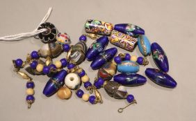 A hardstone and gilded paste bead necklace (a.f.) and a selection of loose paste beads including