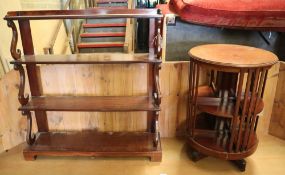 An Edwardian mahogany circular revolving bookcase and a mahogany 'waterfall' bookcase, larger W.