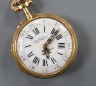 A 19th century French 18k fob watch by Ch. Oudin, Paris, with rose cut diamond set hands, 31mm,