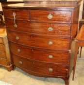 A Regency mahogany bowfront chest, W.114cm, D.58cm, H.123cmCONDITION: The top is water marked,