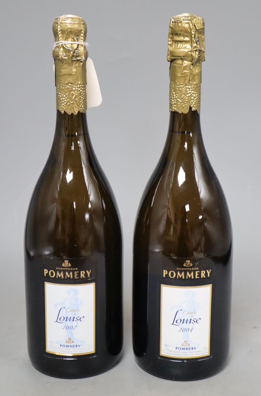 Two bottles of Pommery Cuvee Louise Brut Millesime, 75cl., 2002, 2004