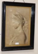 L.Sharpe c.1890, watercolour, Study of a classical relief portrait, signed, 50 x 33cm.