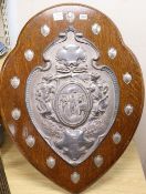 A 1972 Hove Hospital Challenge Football shield, plaque reads 'Presented by Bernhad Barone Esq,