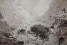 Two George Sheffield (1839-1892), Sepia washes w. pen & Ink. 'Stormy Seas'. Initialled l.r., 25 x