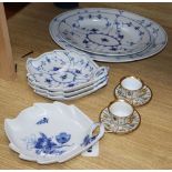 A Royal Copenhagen part dinner service, leaf dish and two cups and saucers 80