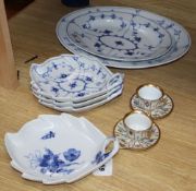 A Royal Copenhagen part dinner service, leaf dish and two cups and saucers 80