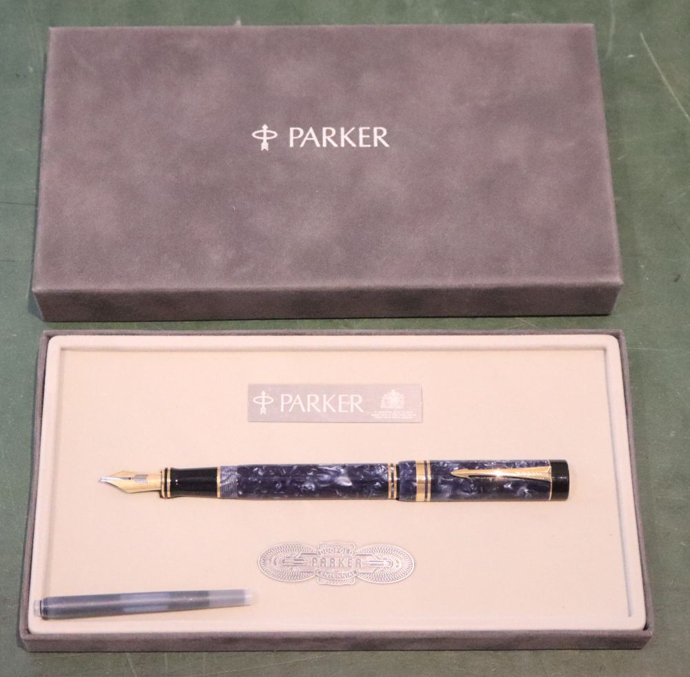 A cased Parker Duofold International Morden pen