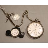 A 935 white metal Kays 'Perfection' lever keywind pocket watch on a silver albert chain and a