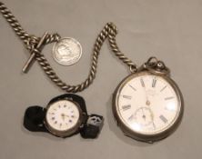 A 935 white metal Kays 'Perfection' lever keywind pocket watch on a silver albert chain and a