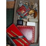 Mixed costume jewellery, watches and a Cartier box.