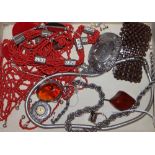 Mixed jewellery including a large multi strand coral bead necklace, amber brooch(a.f.) and