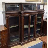 A late Victorian mahogany breakfront display cabinet, W.184cm, D.40cm, H.161cm