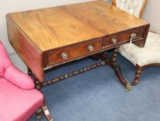 A Regency mahogany sofa table, W.100cm, D.65cm, H.73cmCONDITION: The top is marked, stained and