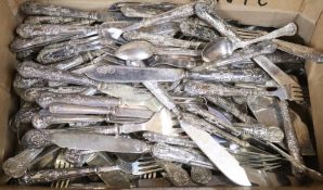 A quantity of assorted plated and silver handled flatware, with Kings pattern handles