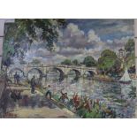 Llewellyn Petley Jones (1908-1986), oil on canvas, Summer day, Richmond Bridge, signed and dated