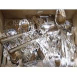 A silver Christening spoon and fork and a service of King's pattern plated flatware, comprising: