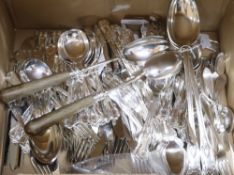 A silver Christening spoon and fork and a service of King's pattern plated flatware, comprising: