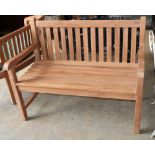 A teak garden bench, W.120cm, D.56cm, H.90cmCONDITION: As new condition