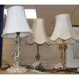 Three gilt metal table lamps with shades