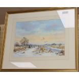 Brian C. Day, watercolour, Snow on the marsh, signed, 24 x 35cm