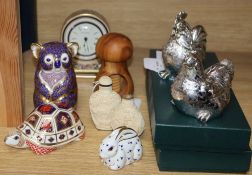 Three Royal Crown Derby paperweights, Koala, Tortoise and Rabbit (two with gold stoppers) and sundry