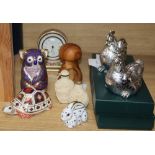 Three Royal Crown Derby paperweights, Koala, Tortoise and Rabbit (two with gold stoppers) and sundry