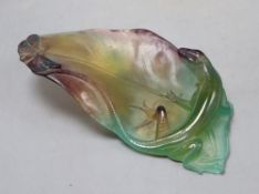 A Daum pate de verre 'lizard' tray, length 21cm