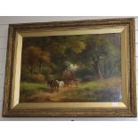 Late 19th century English School, oil on canvas, Harvest cart on a wooded lane, monogrammed JH, 50 x