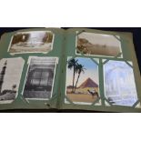 A topographical postcard album including India and Chinese views and two books