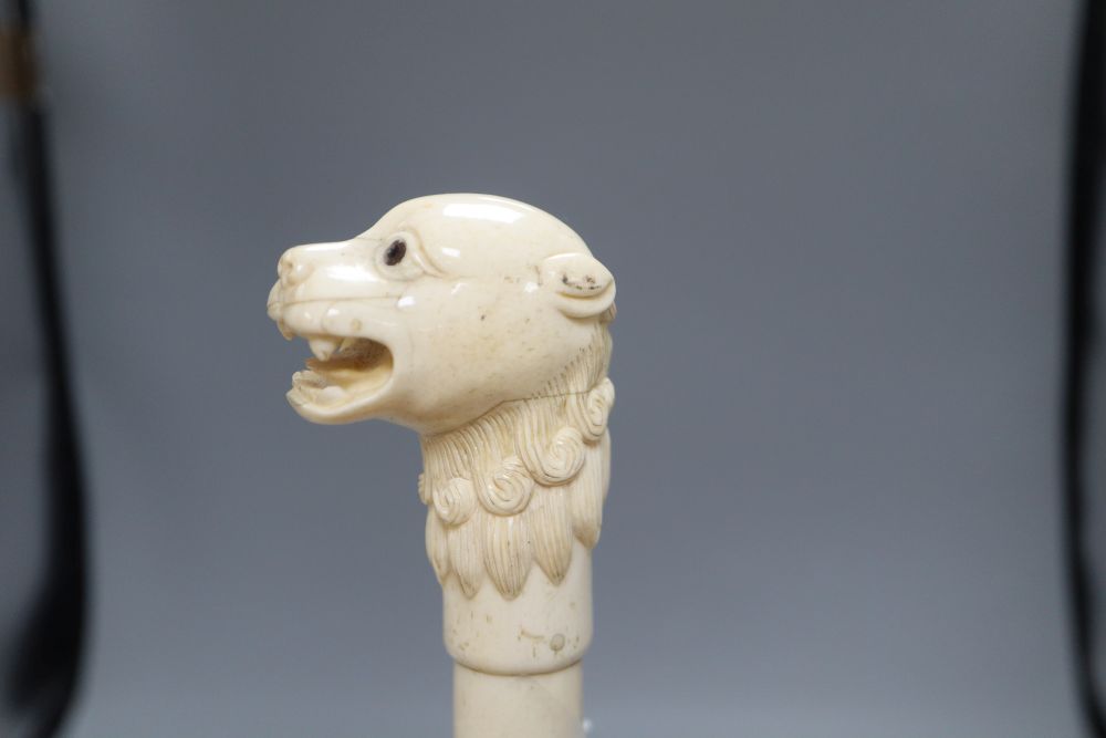 An Indian bone walking cane, with dog handle, c.1960, length 92cm - Image 3 of 8