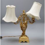 A Regency style gilt metal twin light table lamp, height 32cm