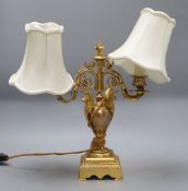 A Regency style gilt metal twin light table lamp, height 32cm