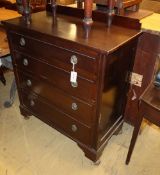 A 1920's mahogany chest of drawers, W.91cm, D.45cm, H.100cm