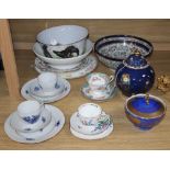 A collection of decorative ceramics, including a Royal Cauldon 'Blue Lagoon' jar and cover, six