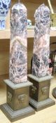 A pair of obelisk marble and brass lamp bases, overall height 63cm