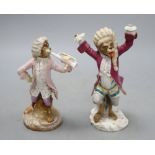 Two German porcelain monkey band figures, height 15cm (a.f.)