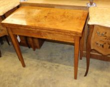 A French burr ash folding card table, W.81cm, D.40cm, H.70cm