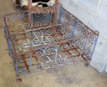 A Victorian wrought iron painted double child's crib, W.100cm, D.100cm, H.57cm