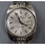 A gentleman's stainless steel Bucherer chronometer manual wind? wrist watch, with day/date aperture,