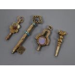 A Victorian yellow metal overlaid & turquoise bead set propelling pencil modelled as a key, 56mm and