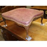 A large 19th century French mahogany upholstered stool, W.85cm, D.68cm, H.35cm