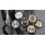 Eight assorted wrist watches including Timex and Sindaco.