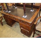 A Victorian burr walnut pedestal desk, W.136cm, D.73cm, H.74cm