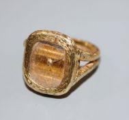 A lady's 1970's? textured 18ct gold Bueche Girod ring watch, size J/K, gross 18.6 grams.CONDITION: