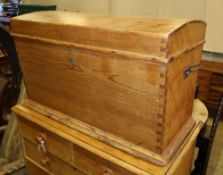 A 19th century Continental domed top pine trunk, W.90cm, D.49cm, H.55cm