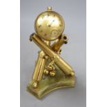 A novelty cannon and cannon ball timepiece, height 22cm