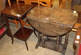 An 18th century style oak gateleg occasional table, W.66cm, D.38cm, H.70cm together with an